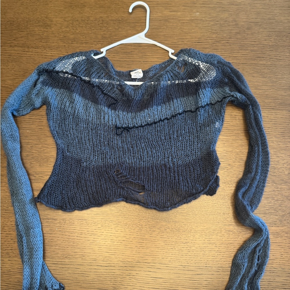 Blue Knit Long Sleeve Top